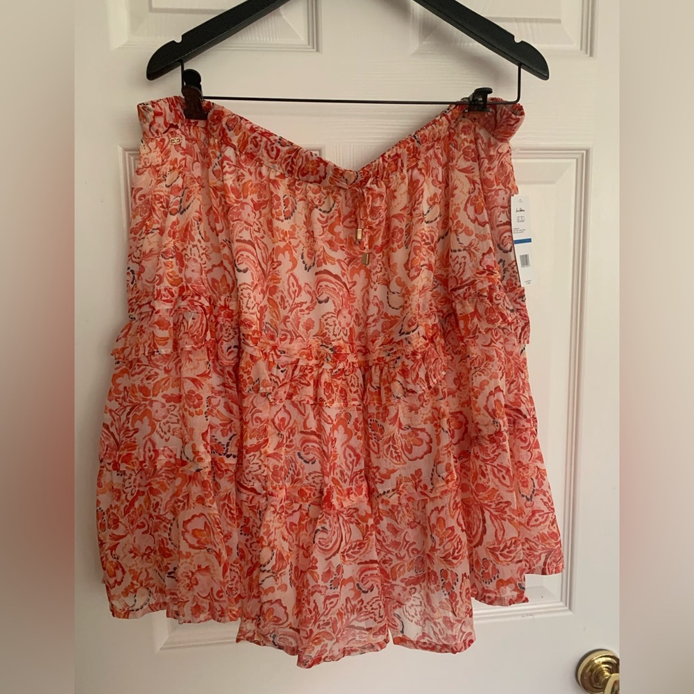 NWT Sam Edelman Skirt: Peach/Pink Paisley, Mini, Ruffles, Tie Waist, Lined XL